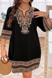 V-Neck Embroidered Seven Quarter Sleeve Dress