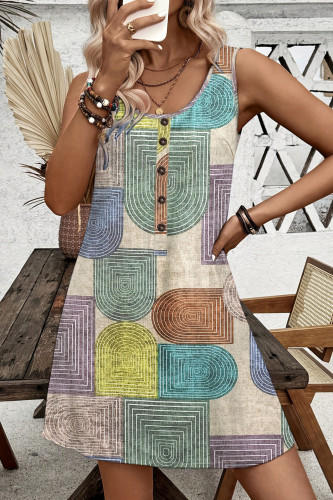 Summer U-Neck Printed Sleeveless Dress