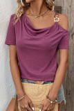 Solid Color Off Shoulder Short Sleeved T-Shirt