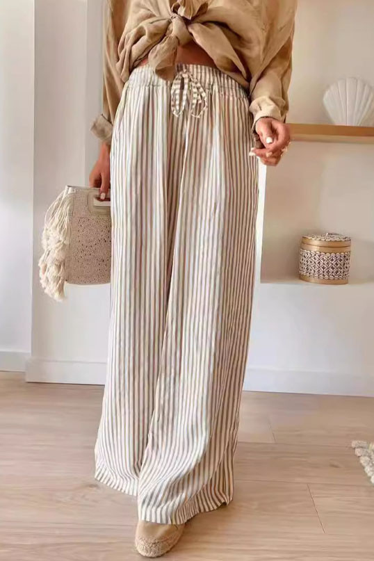 Summer Striped Printed Wide Leg Pants
