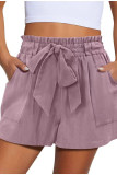 Solid Color Bow Elastic High Waist Shorts