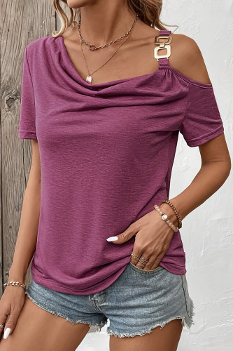 Solid Color Off Shoulder Short Sleeved T-Shirt