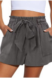 Solid Color Bow Elastic High Waist Shorts