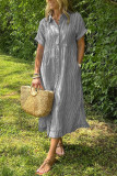 Large Size Striped Short Sleeved Shirt Dress