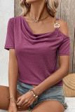 Solid Color Off Shoulder Short Sleeved T-Shirt