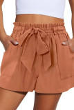 Solid Color Bow Elastic High Waist Shorts