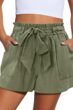 Solid Color Bow Elastic High Waist Shorts