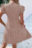 Square Neck Checkered Printed Ruffle Short Sleeved Dress