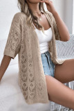Solid Color Hollow Short Sleeved Knitted Cardigan