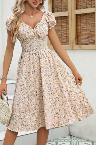Retro Floral Bubble Short Sleeve Dress
