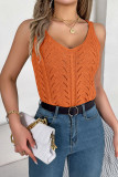 Solid Color V-Neck Hollow Sleeveless Knitted Vest