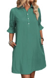 Solid color Lapel Short Sleeved Shirt Dress