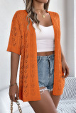 Solid Color Hollow Short Sleeved Knitted Cardigan