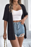 Solid Color Hollow Short Sleeved Knitted Cardigan