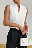 V-Neck Sleeveless Textured Short Sleeved T-Shirt