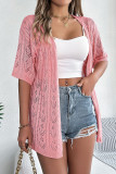 Solid Color Hollow Short Sleeved Knitted Cardigan