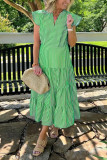 Large Size Striped Print V-Neck Flying Sleeve Dress