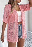 Solid Color Hollow Short Sleeved Knitted Cardigan