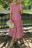 Large Size Striped Print V-Neck Flying Sleeve Dress
