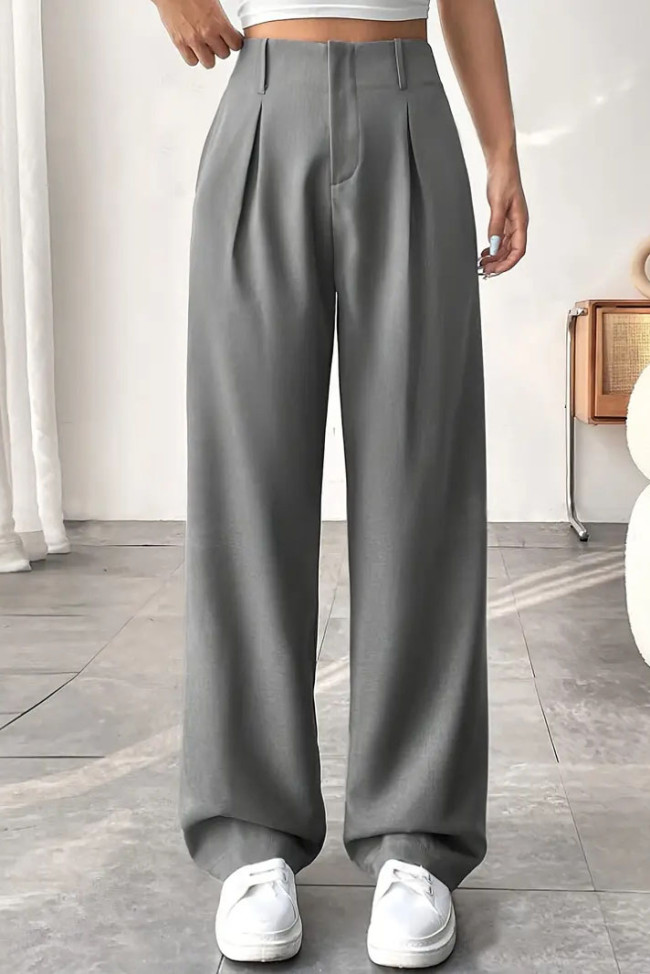 High Waisted Solid Color Suit Wide Leg Pants