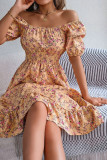 Square Neck Short Sleeved Waist Cinching Dress