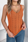 Solid Color V-Neck Hollow Sleeveless Knitted Vest