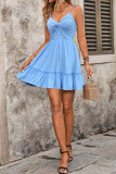 V-Neck High Waisted Ruffled Sleeveless Dress