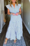 Large Size Striped Print V-Neck Flying Sleeve Dress