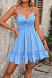 V-Neck High Waisted Ruffled Sleeveless Dress