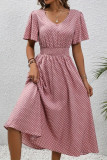 V-Neck Polka Dot Ruffle Short Sleeved Dress