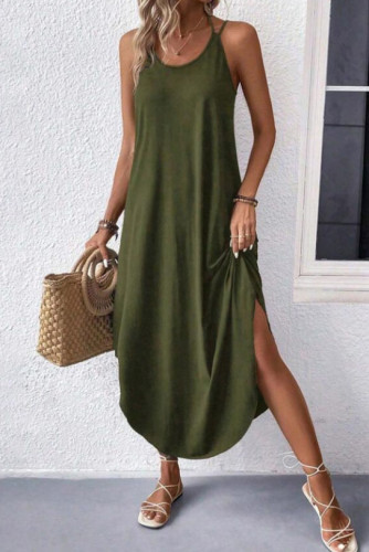 Solid Color Round Neck Camisole Backless Dress