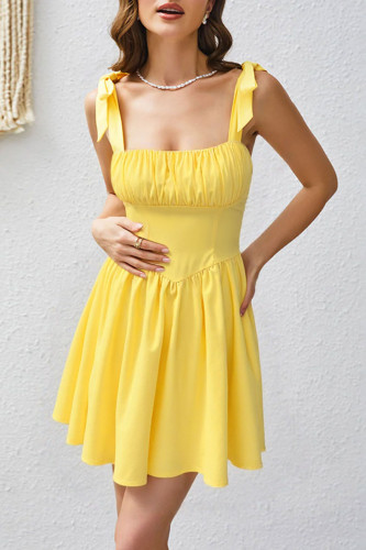 Solid Color Sleeveless Camisole Waist Cinching Dress