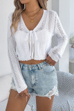 Hollow Out Long Sleeved Knitted Sweater Cardigan