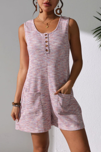 Large Size U-Neck Sleeveless Pocket Jumpsuit Shorts