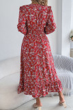 V-Neck Waist Cinched Ruffle Edge Long Sleeved Dress