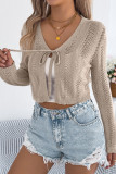Hollow Out Long Sleeved Knitted Sweater Cardigan