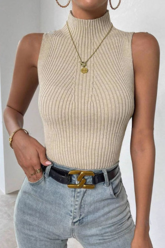 Half High Collar Striped Sleeveless Vest