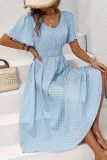 V-Neck Polka Dot Ruffle Short Sleeved Dress