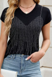 V-Neck Diamond Studded Short Sleeved Shirt
