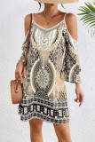 Retro Printed Off Shoulder Long Sleeved Dress