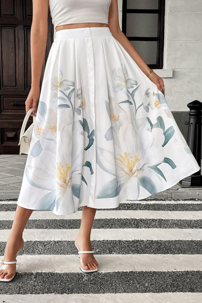Summer Floral Printed Button Up Skirt