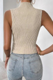 Half High Collar Striped Sleeveless Vest