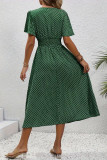 V-Neck Polka Dot Ruffle Short Sleeved Dress