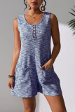 Large Size U-Neck Sleeveless Pocket Jumpsuit Shorts