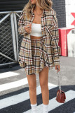 Vintage Plaid Long Sleeved Shirt Short Skirt Two-Piece Set