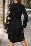 Long Sleeved V-Neck Waist Cinched Shirt Dress