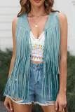 Solid Color Tassel Sleeveless Cardigan Jacket