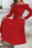 One Shoulder Lotus Leaf Long Sleeved Dress