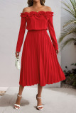 One Shoulder Lotus Leaf Long Sleeved Dress