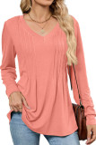 Solid Color V-Neck Loose Long Sleeved T-Shirt